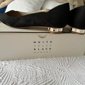 White House Black Market Black Flats with Gold Accent